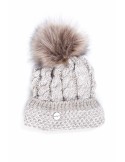 Braided winter hat with a pompom, beige C47 - Online store - Boutique